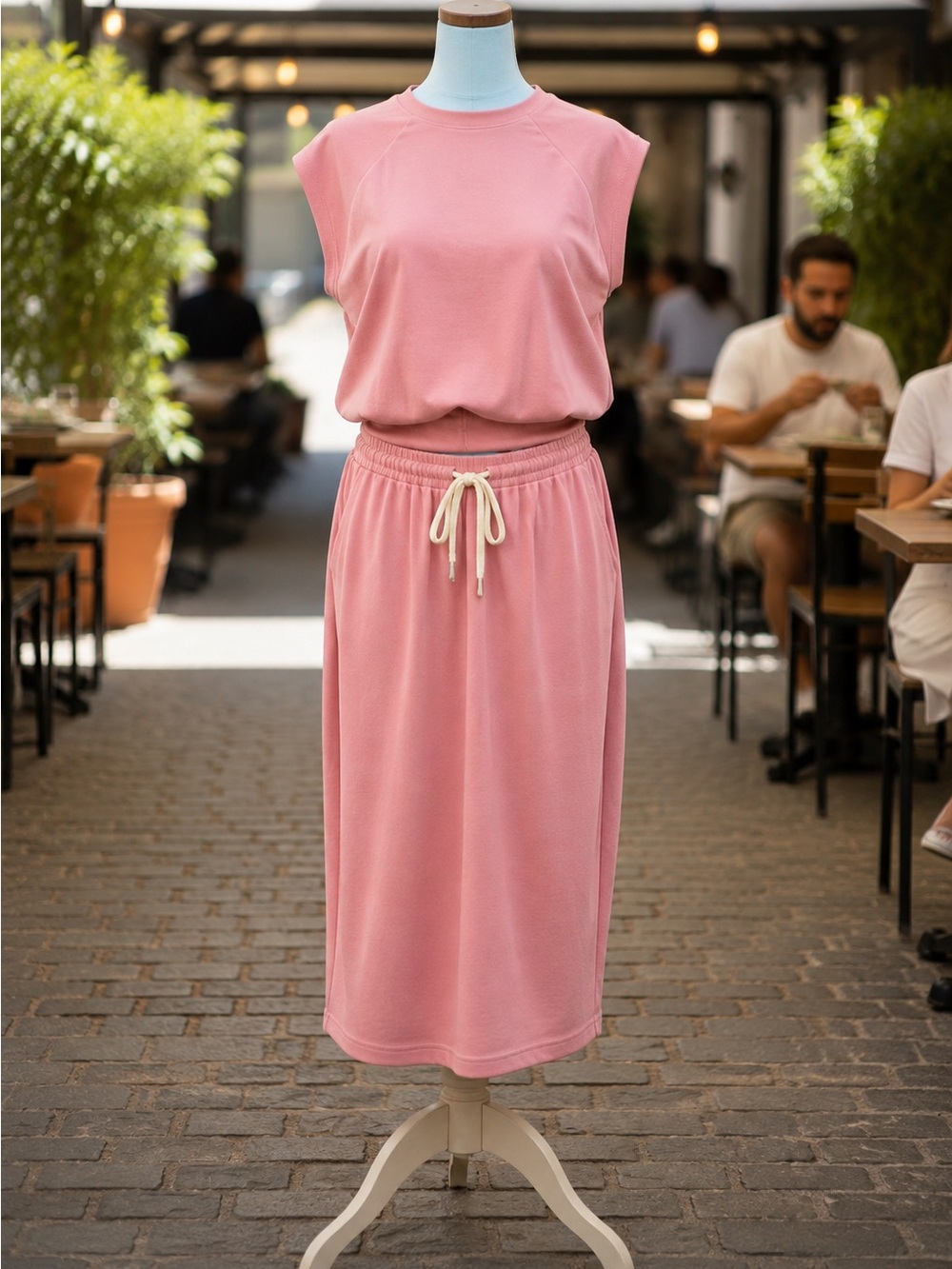 Relaxed Pink Drawstring Midi Skirt - Women